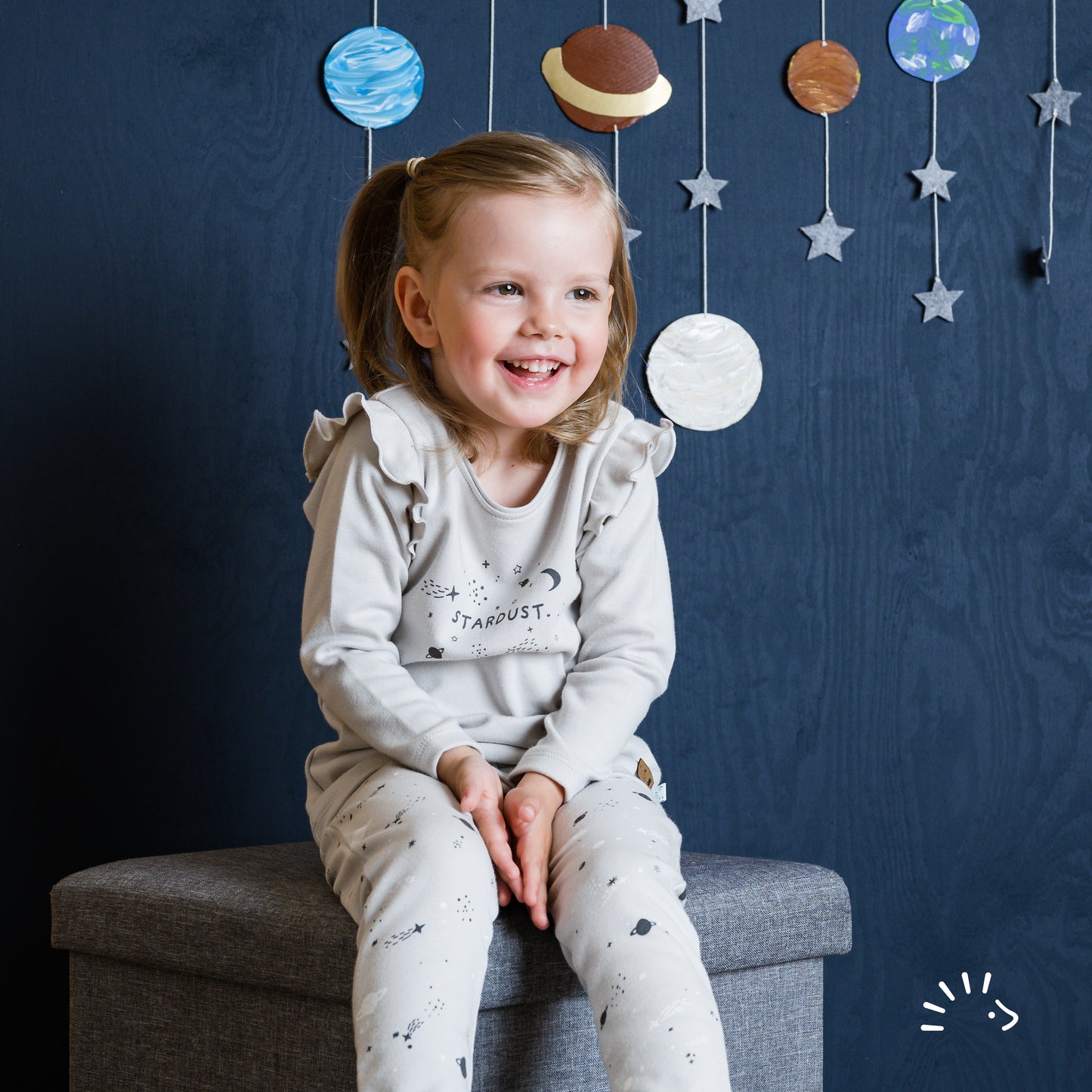 Popolini | Langarmshirt | Hellgrau - Print: Stardust