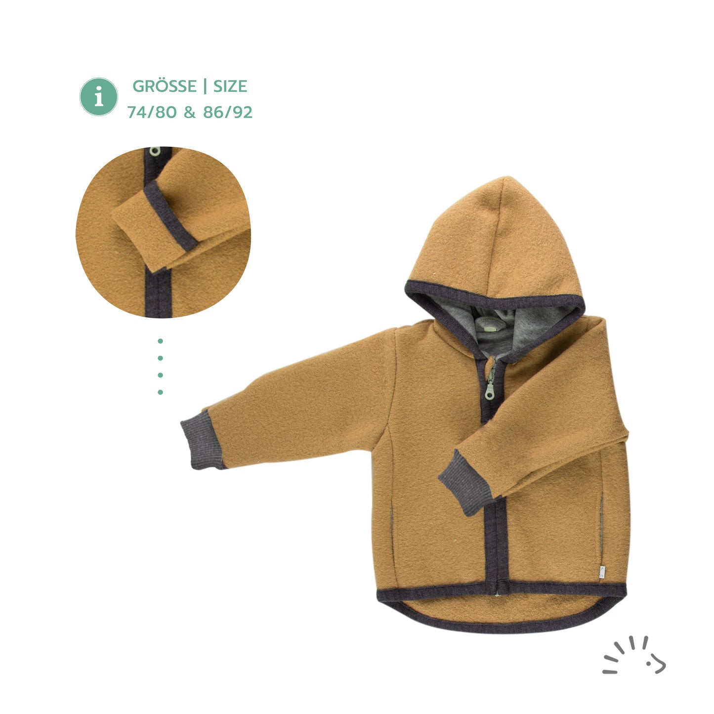 Popolini | Wollwalkjacke mit Kapuze | Honey